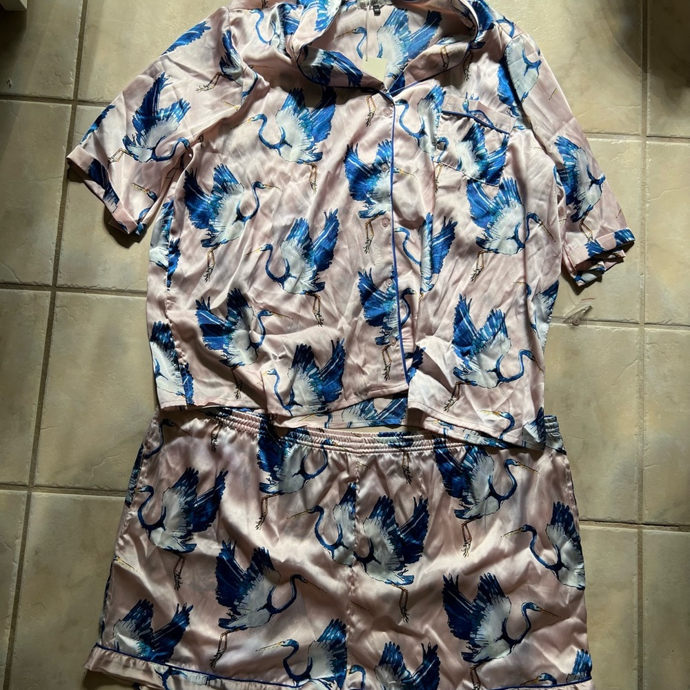 Their Nibs Blue Heron Satin Pajamas